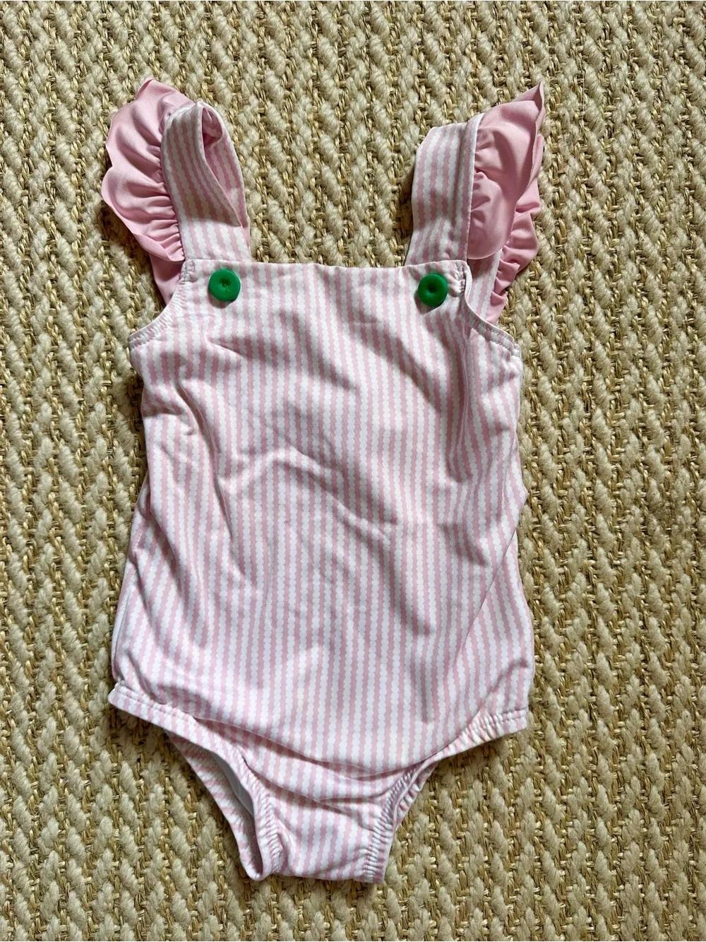 bella bliss Pink Stripe One-Piece Swimsuit with Green Buttons